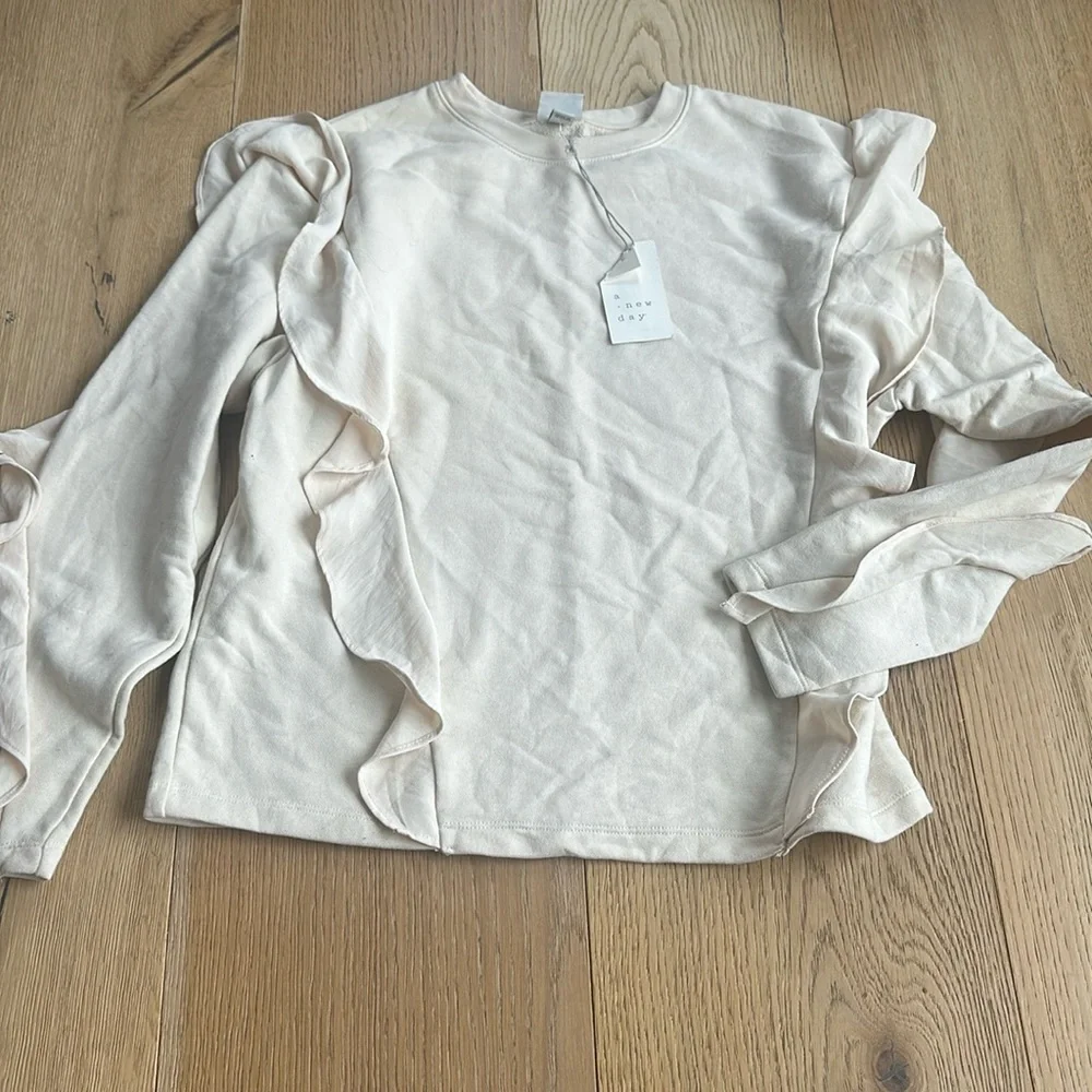 Women's Ruffle Sweatshirt - A New Day - Beige Size Medium NWT
